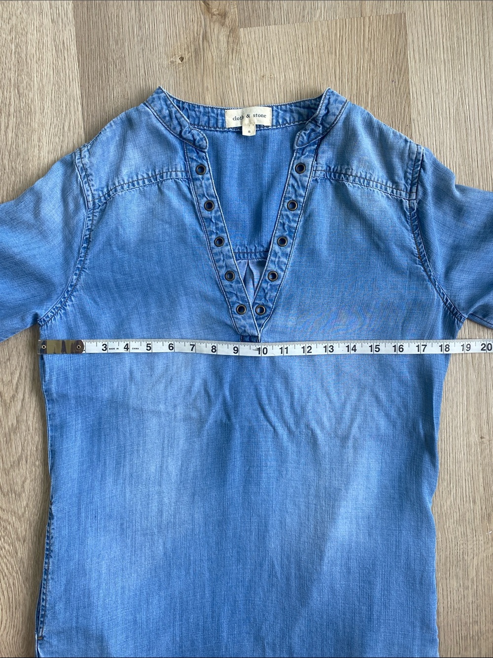 Cloth & Stone Chambray Tunic Dress Small Blue Lyocell Shift Dress Boho Casual - Picture 7 of 10